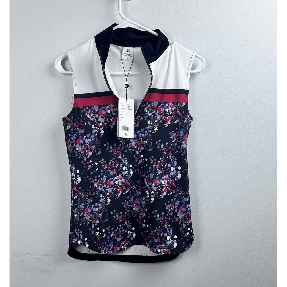 New Daily Sports Women XS Sleeveless Golf Top 1/4 Zip Print Navy Red White  GOLF